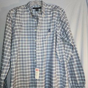 Boy's Brooks Brother’s Cotton Light Blue, Blue, and White Plaid Sport Shirt XL